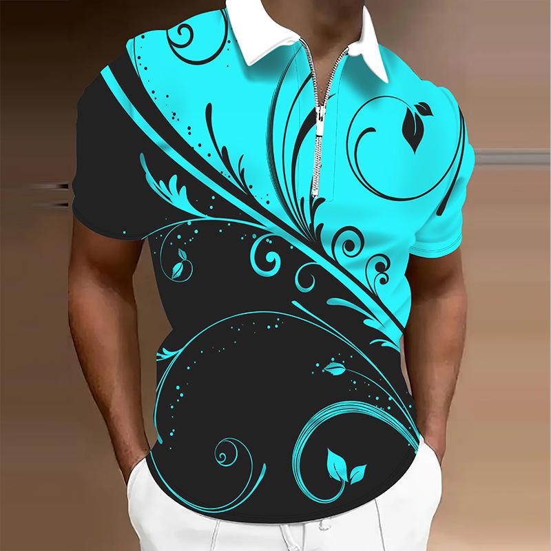 Men's  Shirt Polo Casual Zip Short Sleeve Fashion Casual Zipper Summer Spring Regular Fit 3D  Print Shirt