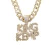 European and American Hip-hop Fashion Design Trend Letter KINGKEMP Full Diamond Alloy Pendant Cuban Chain Men's Necklace