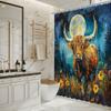 Mystical Highland Cow Bath Curtain - Moonlit Forest & Wildflowers, Waterproof Home Decor Adds Artistic Charm To Your Bathroom