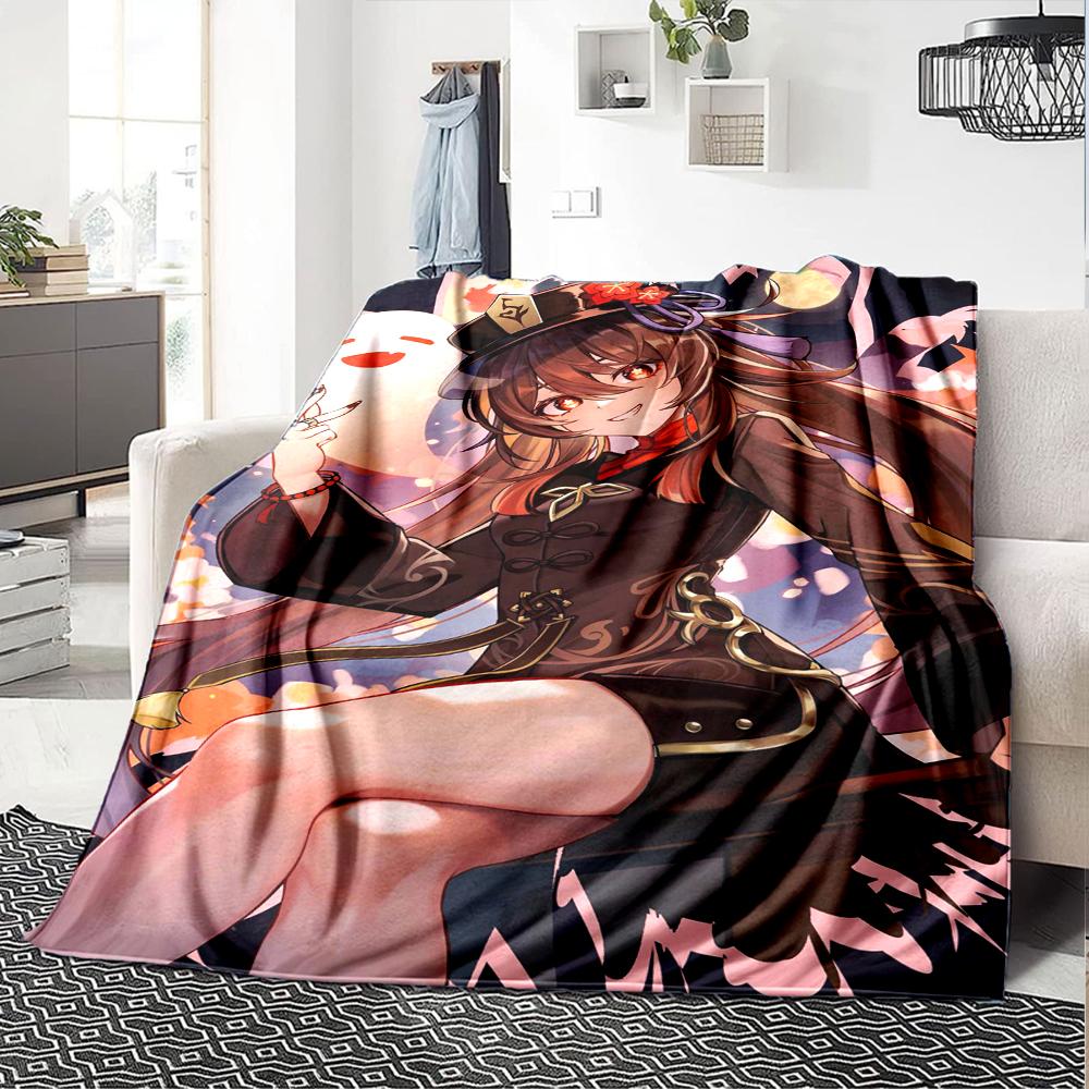 1Pc Genshin Impact Blanket Soft Comfortable Polyester Blanket Four Seasons All Season Blanket Bedroom Office Outdoor Use Anime Style Throw Christmas G