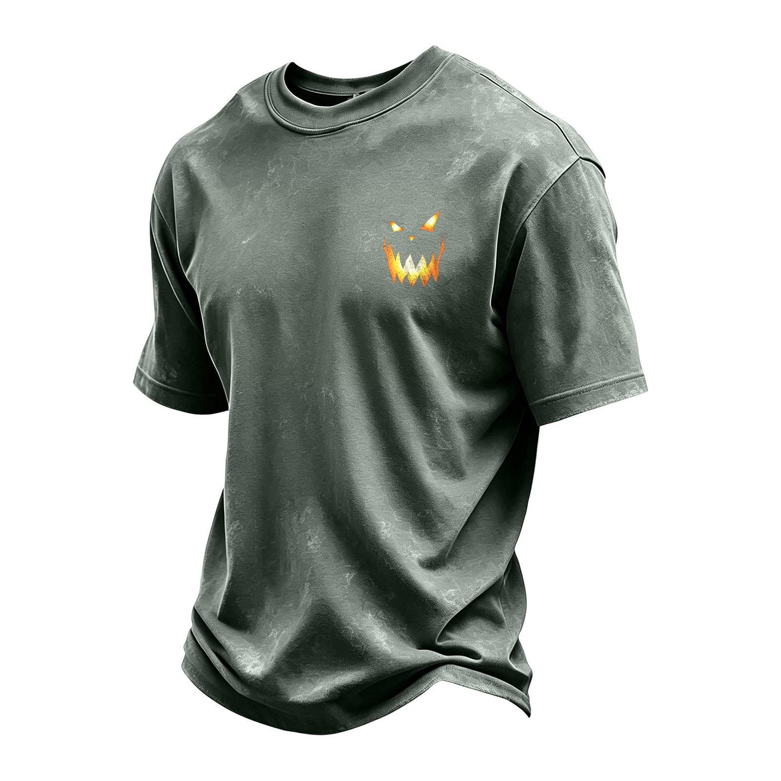 Men s Retro Halloween Print Neck Short Sleeve T-Shirt for Casual Holiday Wear L
