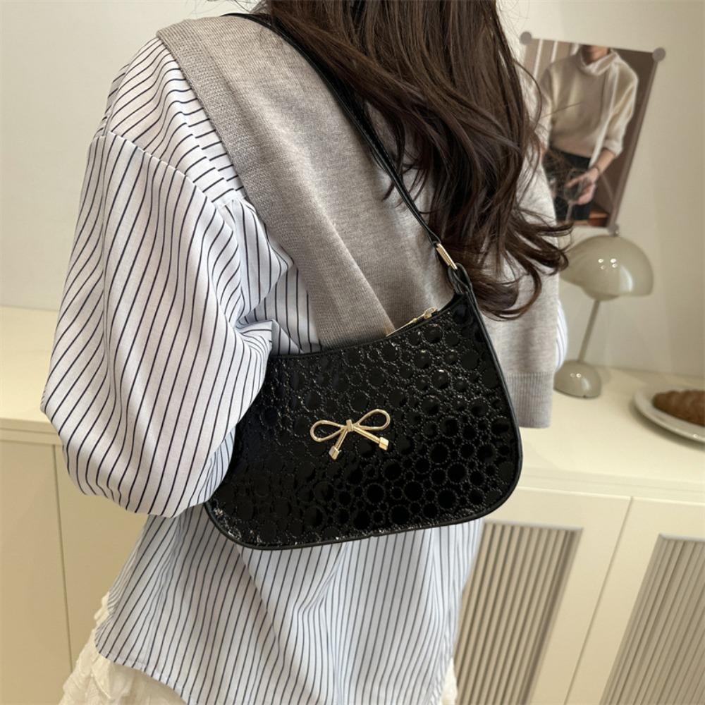 PU Leather Underarm Tote Bag Elegant Women Handbag Simple Bowknot Shoulder Bag  Work