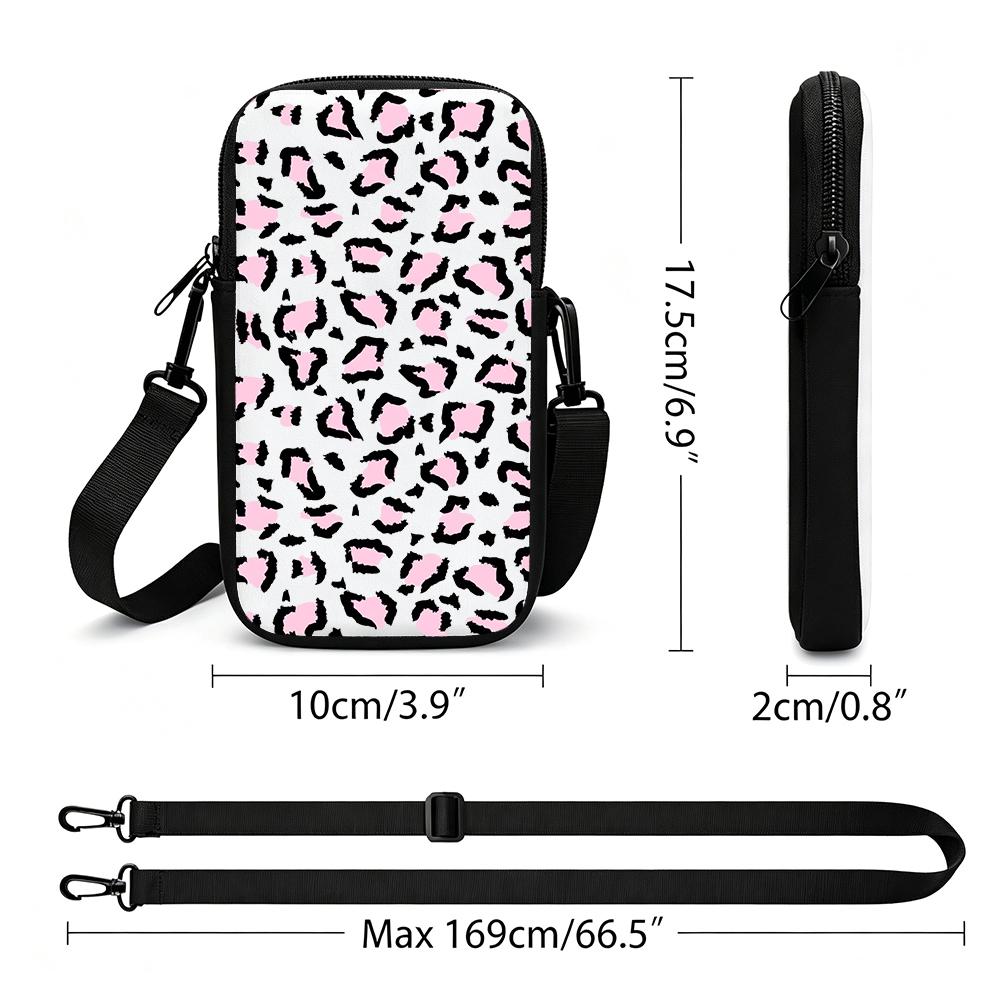Cute Pink Abstract Dalmatian Spot Print Crossbody Phone Bag, Lightweight Cell Phone Purse with Card Holder, Christmas Gift Trendy Fashion Shoulder Bag
