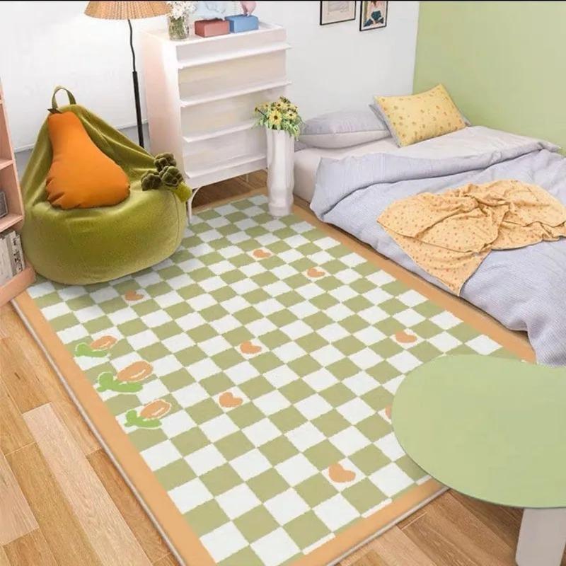 

Розово-голубой клетчатый прикроватный ковер, милый ковер для спальни с дофамином, модный ковер в стиле инс, передовой легкий роскошный мягкий коврик для журнального столика, ковер 140*200cm