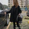 Womens Mid-length Wool Blend Coat Hepburn Style Loose Fit Winter Solid Color Brown Black