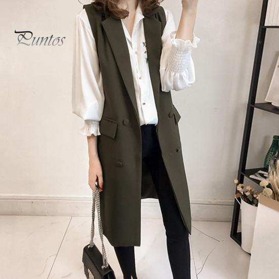 Podzim Jaro Ženy Vesta Stahovací límec Dvouřadý Volný Bez rukávů Délka Kapsy pod kolena Cardigan Jednobarevné Vesta na denní nošení