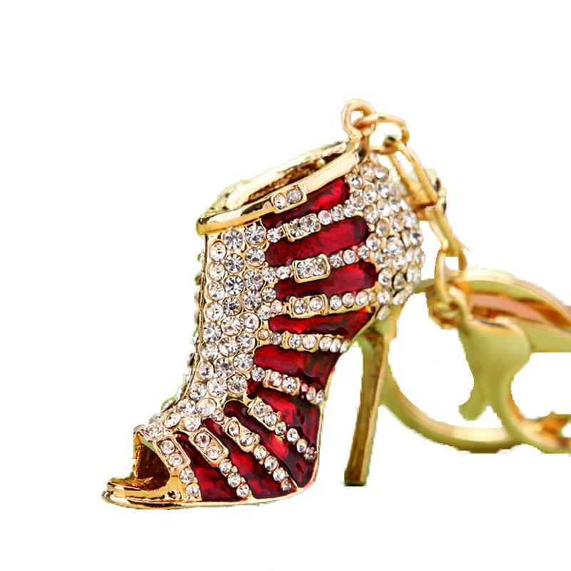 Creative Rhinestones Inlaid Goddess Fish Mouth High Heel Enamel Keychain Women Jewelry Bag Key Keyring