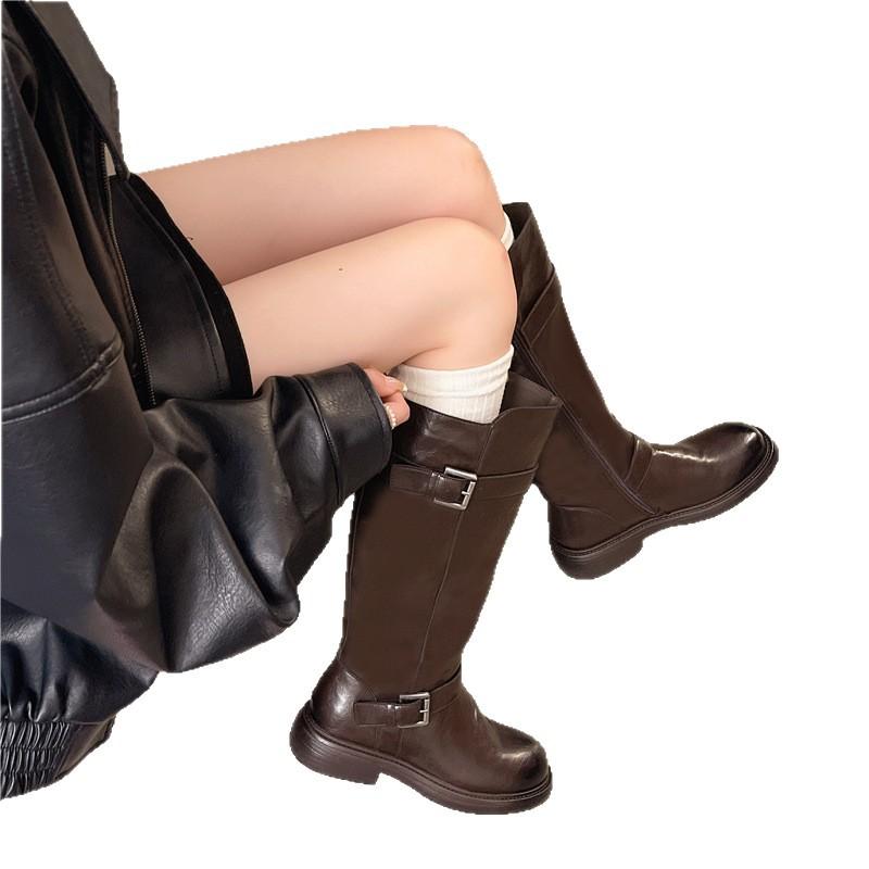 Women's Shoes Hand-scratched Qincolor 25 New Oil Wax Texture Belt Buckle Locomotive Short Boots Heavy Industry Knight Boots Velvet Short Boots