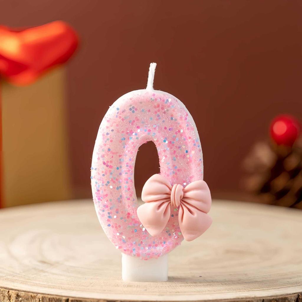 Cute Princess Pink Bow Birthday Candle Cake Decoration