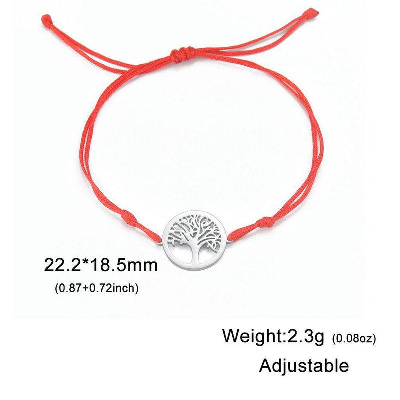 Adjustable Red Cord Bracelet With Hollow Tree Of Life Round Pendant Versatile Metal Chain Jewelry For Women And Men