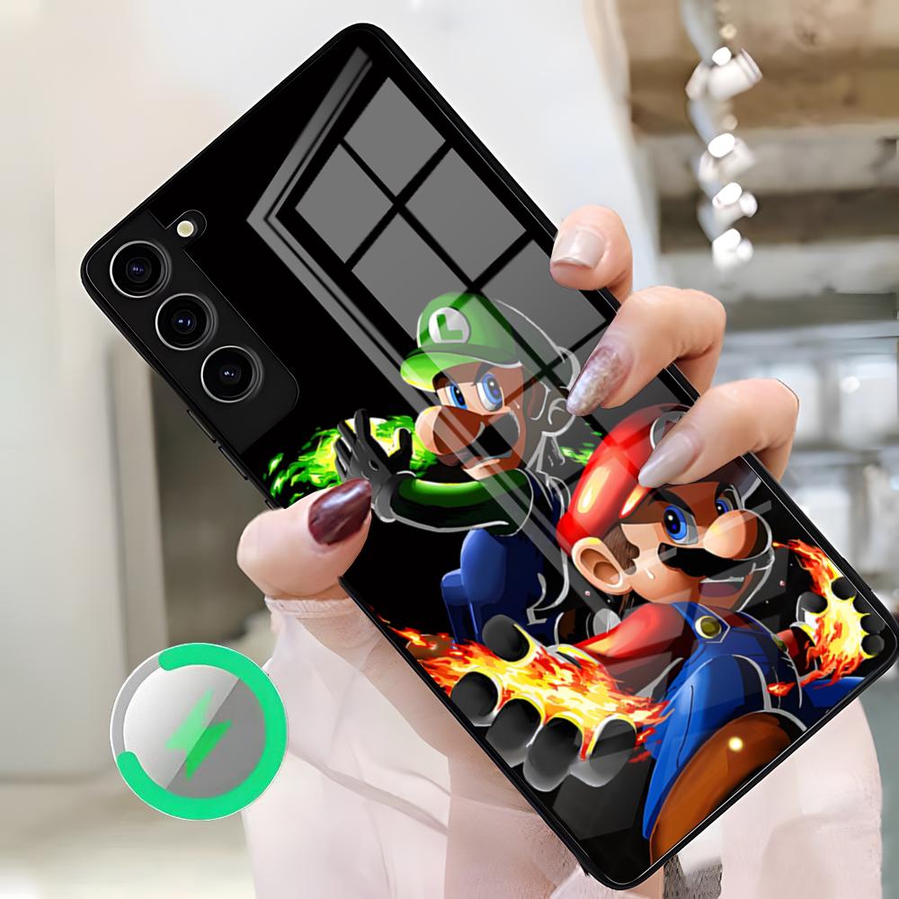 Custodia per Telefono Super Marios Bros Per Samsung S26 Ultra S25 Edge S23 S22 S21 S20 Ultra Plus S24 Fe A25 Copertura Magnetica in Vetro