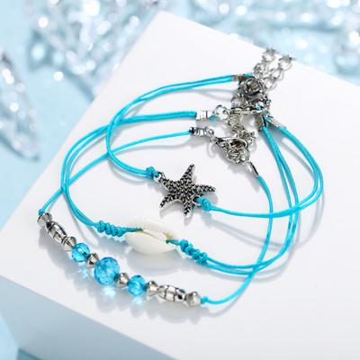 2Pcs/3Pcs Starfish Multilayer Women Anklets Retro Beads Shell Sea Turtle Anklets Foot Jewelry
