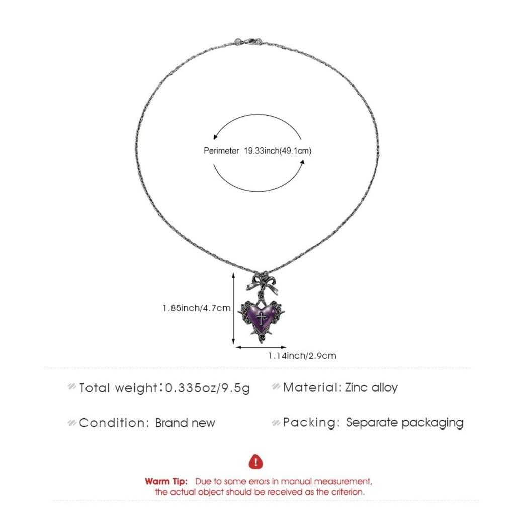 Gothic Bow Red Heart Cross Pendant Necklace Trendy Women Dark Style Neck Accessory