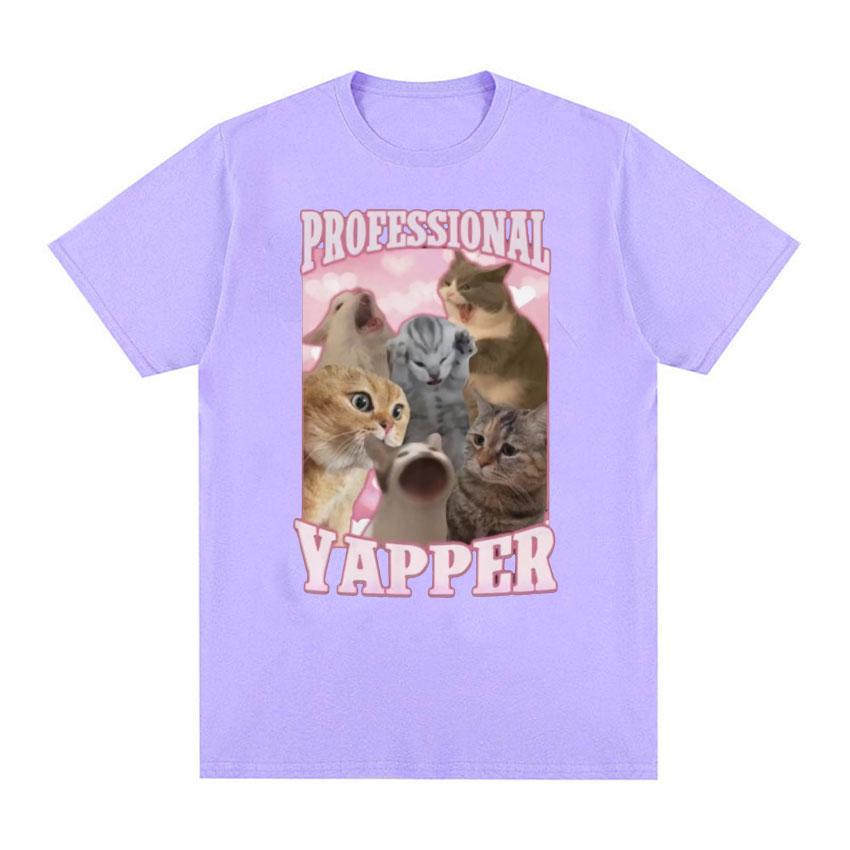 Professional Yapper Funny Tshirt Cute Screaming Cat Meme Graphic T-shirts Men Women Fashion Vintage Oversized T Shirt Streetwear