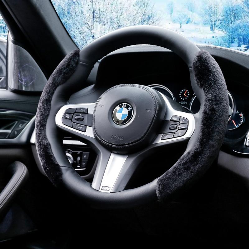 2pcs Plush Steering Wheel Cover Winter Warm