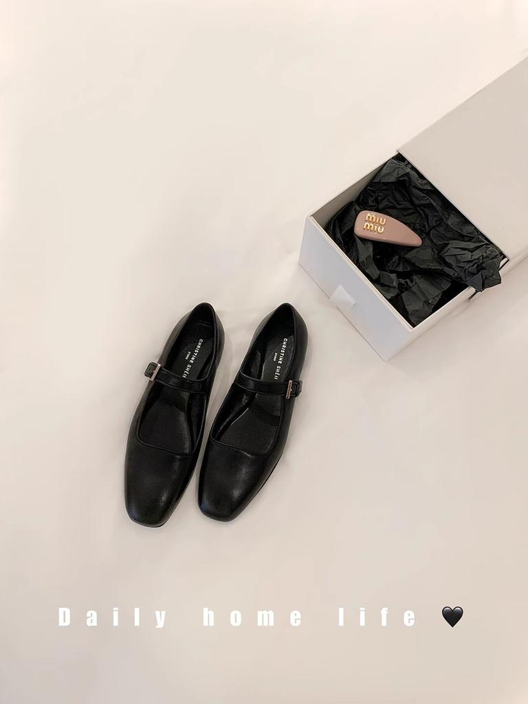 Su Yinyin's gleiche retro vielseitige quadratische Leder-Einspangen-Ballerinas für Damen, Frühling und Herbst kleine Lederschuhe