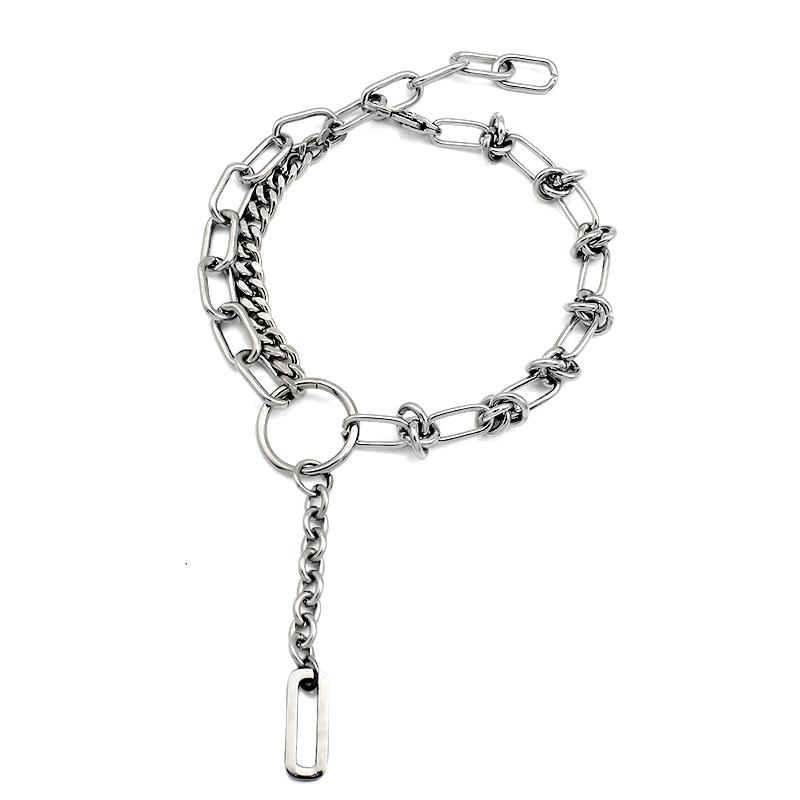 

New Models Stainless Steel INS Hip-hop Splicing Clavicle Chain Double Layered Bramble Necklace Bracelet Set