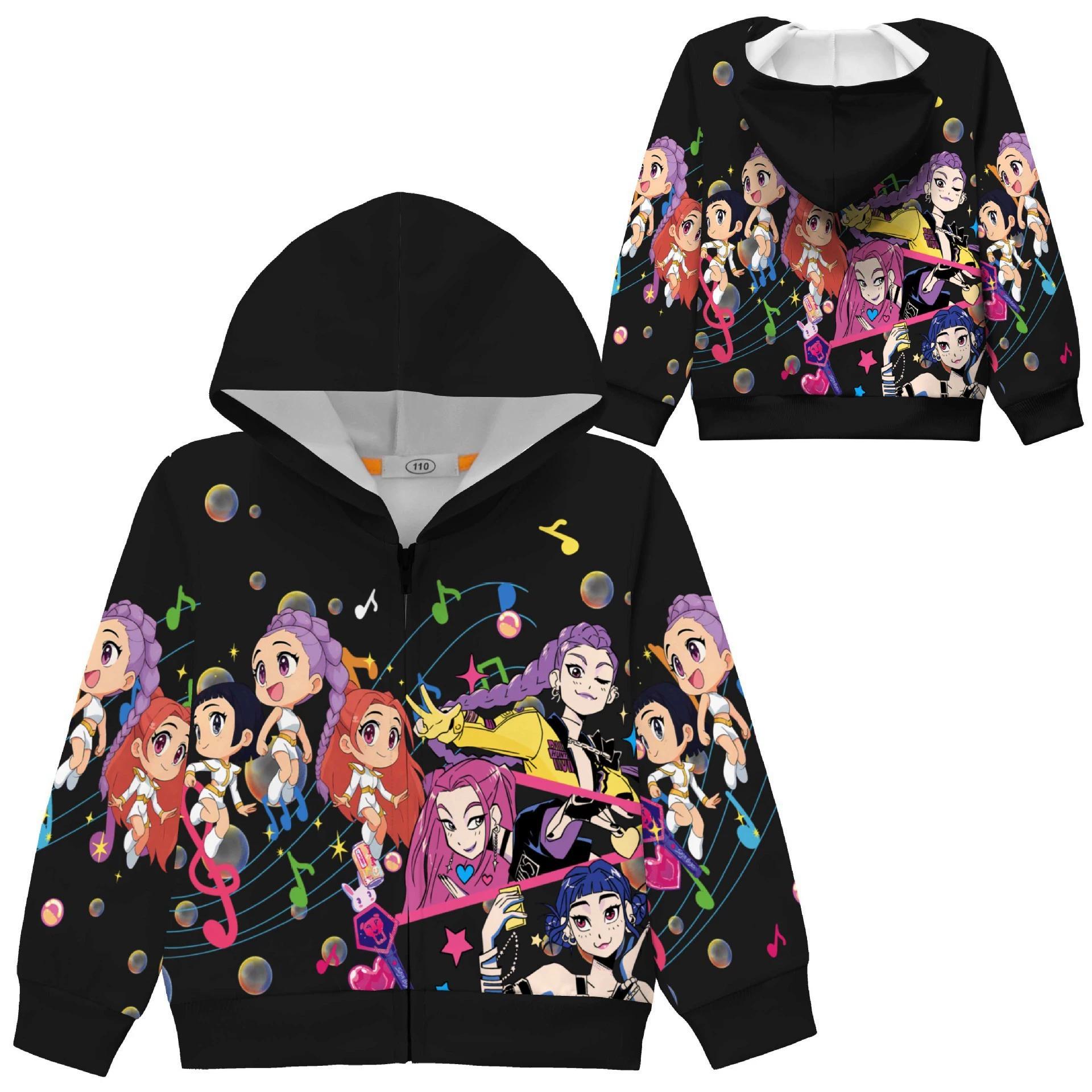 

Girls Hoodie Cartoon Jacket Sweatshirt Music Zip Hooded Long Sleeve Tops clothes sale 110CM чёрный