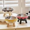 Pet bowl anti knock plastic feeding bowl drinking water protection cervical spinedrinking waterbowl high footstainless steelbowl