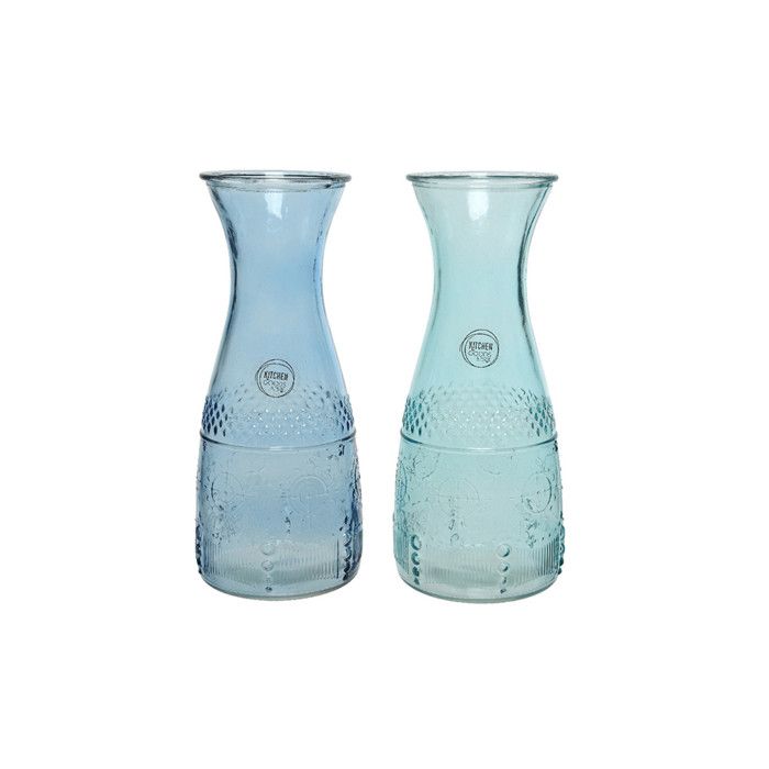 Bouteille en verre gaufré - EDM - DIA 10x25cm - 1100ml - Couleurs assorties bleu clair et foncé