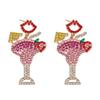 European and American Fashion Design Personalized Color Diamond-encrusted Alloy Cocktail Cup Earrings New Red Lip Stud Earrings Women