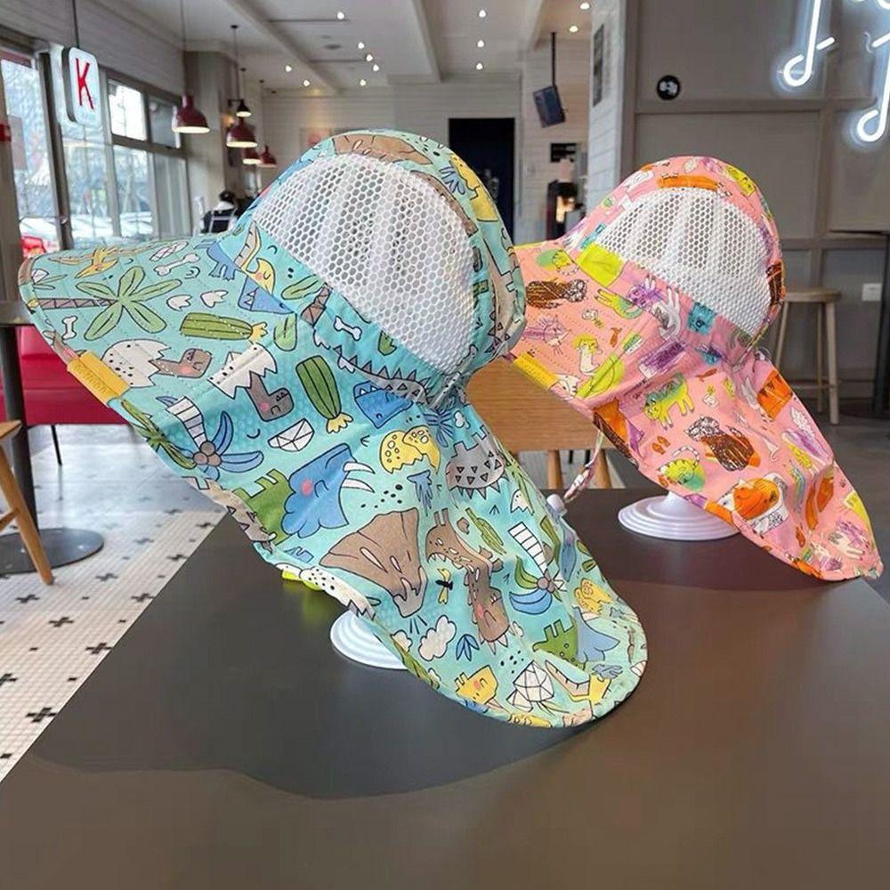 With Neck Flap Strap Kids Bucket Hat Wide Brim Beach Cap Outdoor Sun Cap  Toddler