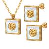 Versatile Fashion Commuter Inlaid White Sea Shell Gilded Camellia Square Brand Pendant Necklace Earrings Jewelry Set