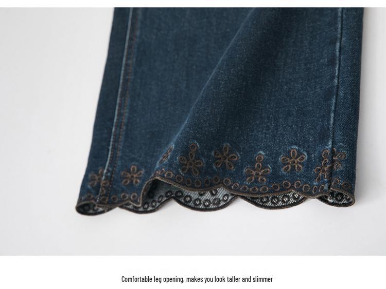 Herbst 2025 Damen High Waist Floral Bestickte Weitbein Cropped Jeans
