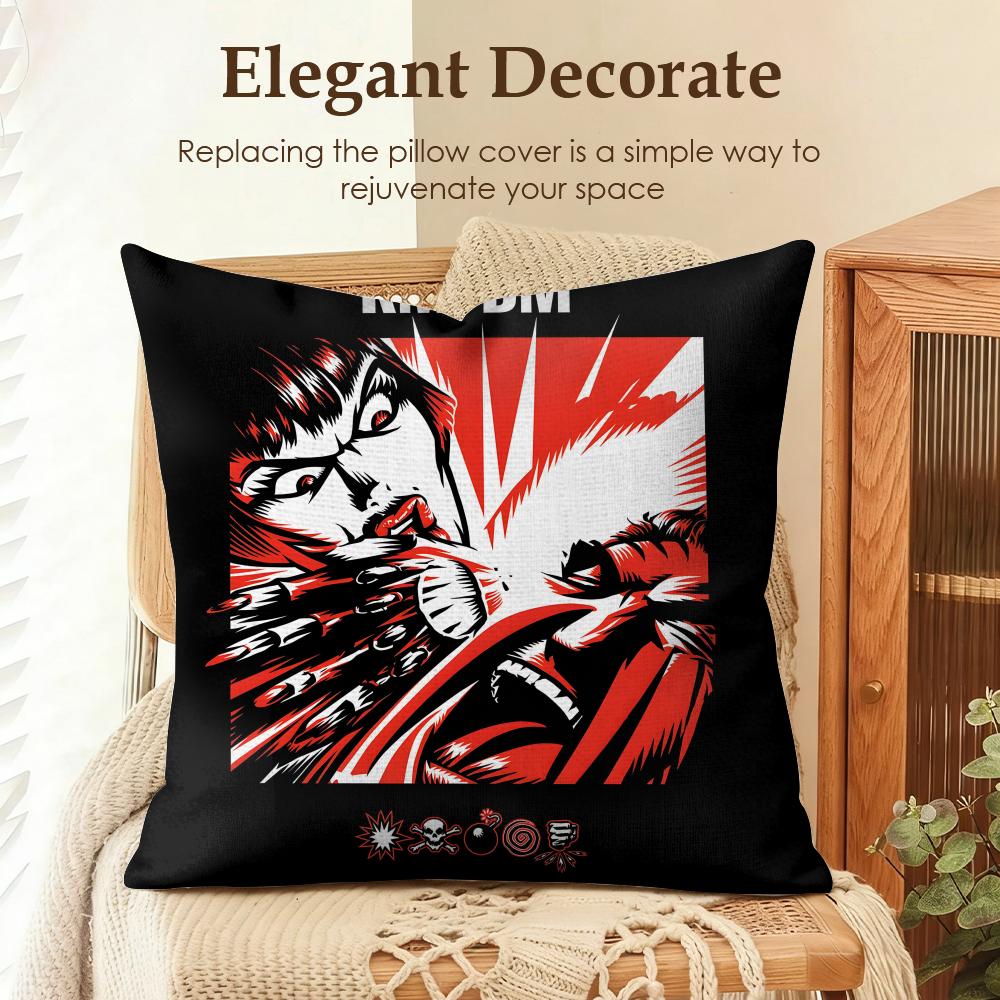 Band KKmfdm Cushion Cover Natural Linen Organic Fabric DoubleSided Printing Sofa Home Decor Gift Pillow Case