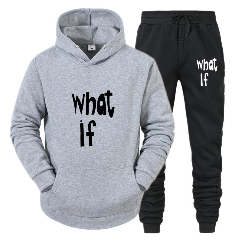 What If Printed Jogging Tracksuit Man Outdoor Hooded Two Piece Sets Casual Sport Long Sleeve Pullover Drawstring Pants Suit
