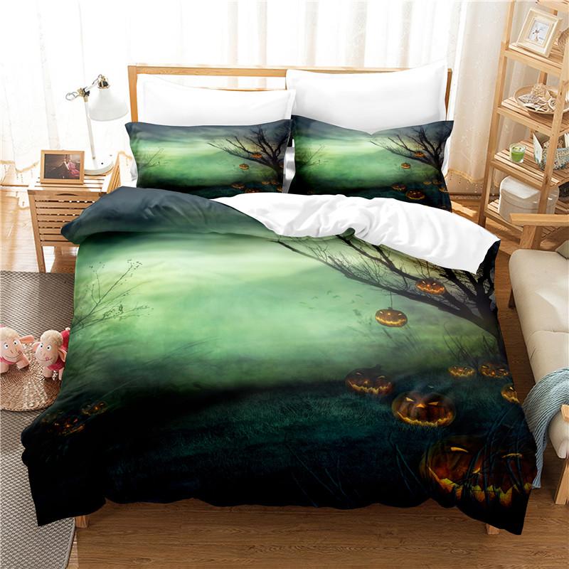 Halloween Duvet Cover Set Pumpkin Lantern Pattern Comforter Cover King Queen Size for Kids Boys Girls Gift Polyester Bedding Set
