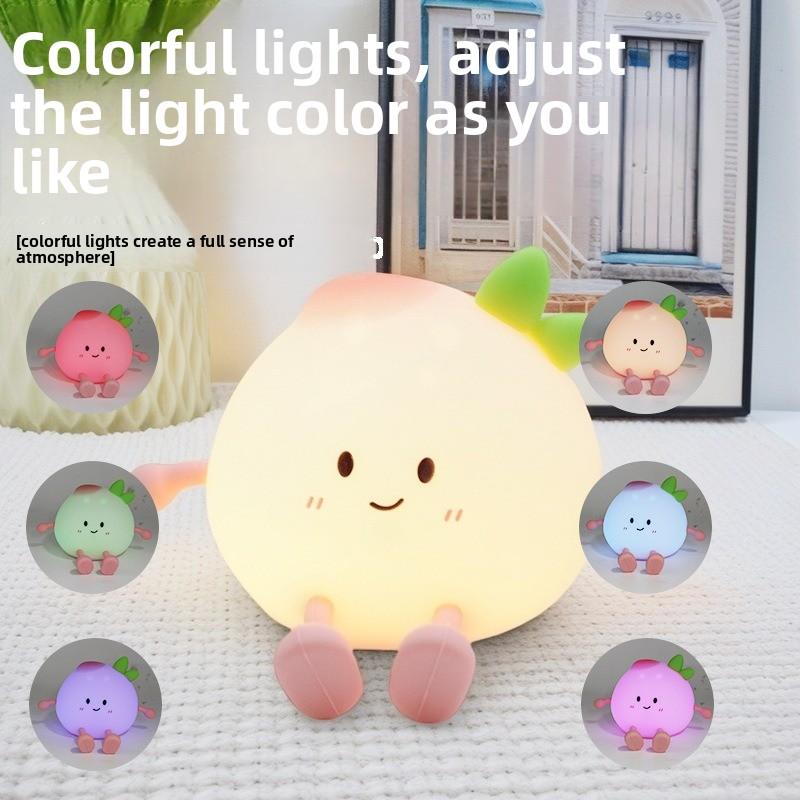 Squishy Peach Silicone Night Light - Rechargeable Dimmable LED Lamp, Cute Bedroom Decor & Sweet Gift for Kids, Girls & Her