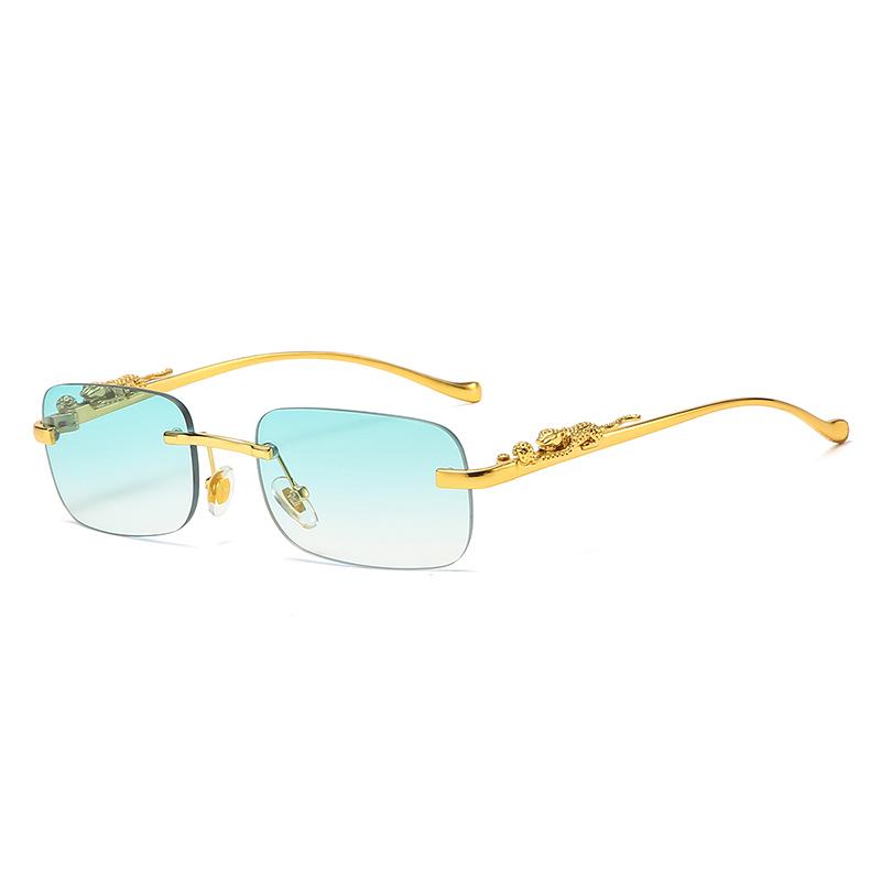 Cheetah Frameless Retro Square Sunglasses for Men & Women - Leopard Metal Design 2572
