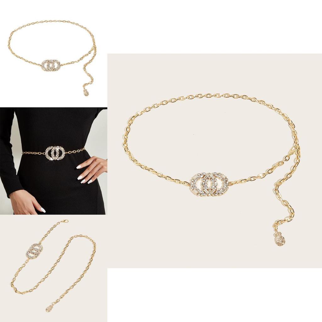 Fashion Metal Waist Chain With Dual Water Drilled Circles For Womens Dress Accessory