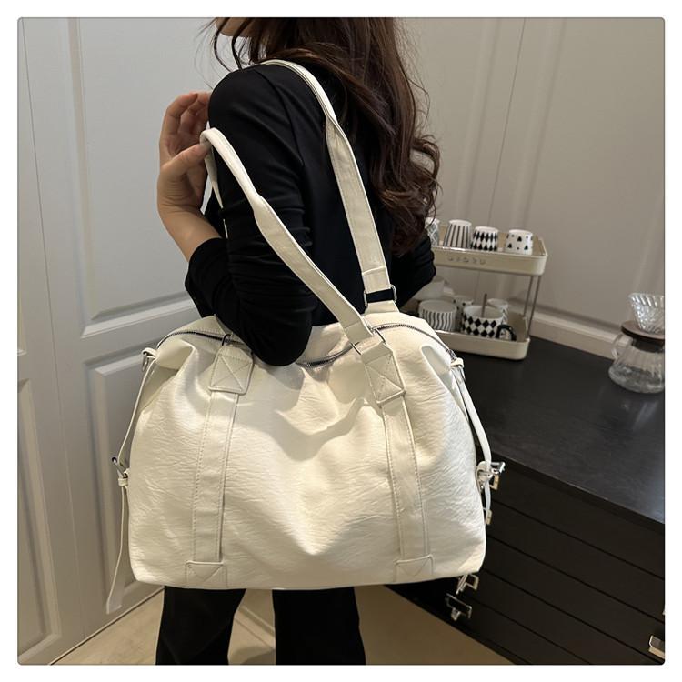 Spacious Faux Leather Tote Bag Zipper Closure Shoulder Handbag for Women