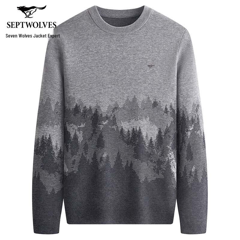 Septwolves Men s Winter Wool Blend Colorblock Round Neck Sweater 2XL