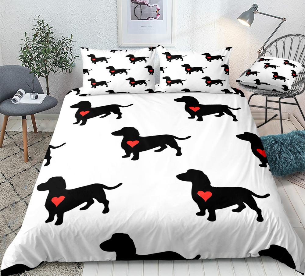 Dachshund Dog King Queen Duvet Cover Cartoon Pet Puppy Bedding Set Sausage Dog Quilt Cover Cute Animal Polyester Comforter Cover
