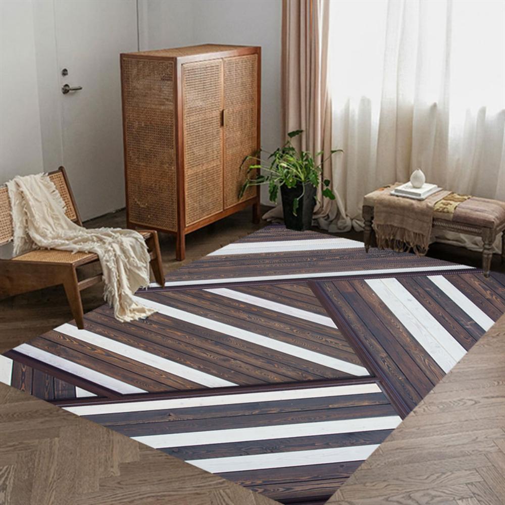Retro Geometric Wood Grain Design Carpet Living Room Decor Sofa Rug Bedside Soft Area Rug Balcony Coffee Table Floor Mat Doormat