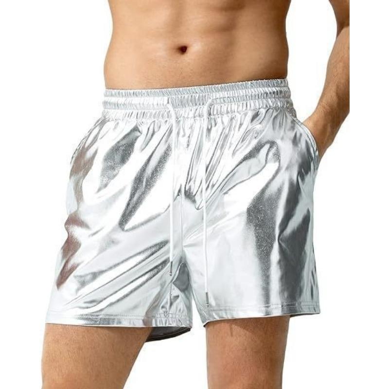 

Mens Metallic Silver Drawstring Elastic Waist Casual Shorts S серебряный