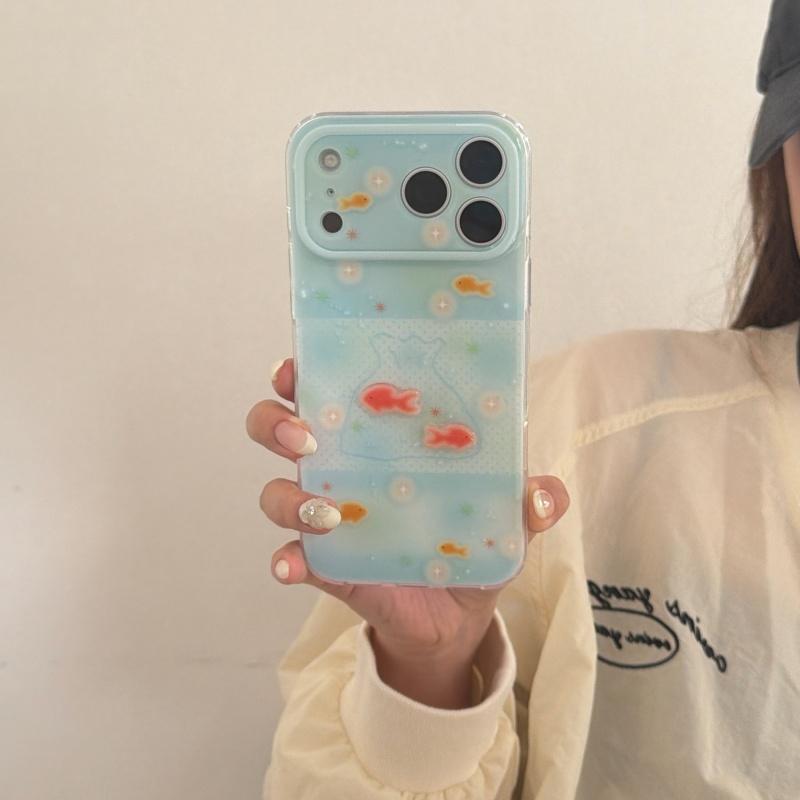 Blue Polka Dot Bubbles Goldfish 3D Case for iPhone 17 Pro Max 16 Pro 15 14 Full Cover Anti Drop Double Layer Protective Phone Cover