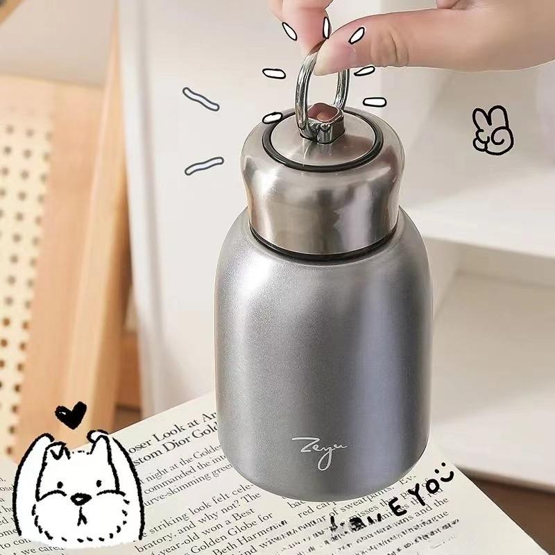 300ML Stainless Steel Vacuum Flask with Lifting Ring Mini Thermos Cup Car Insulated Cup Portable Travel Water Bottle Coffee Mug