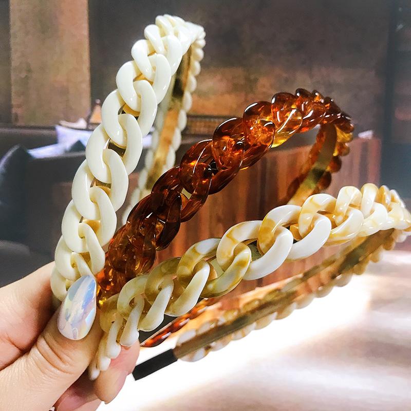 New  Acetate Chain Gold Silver Bezel Hairbands Women's Accessories Vintage Fashion Girls Headband Hoop Femme Hair Ornaments