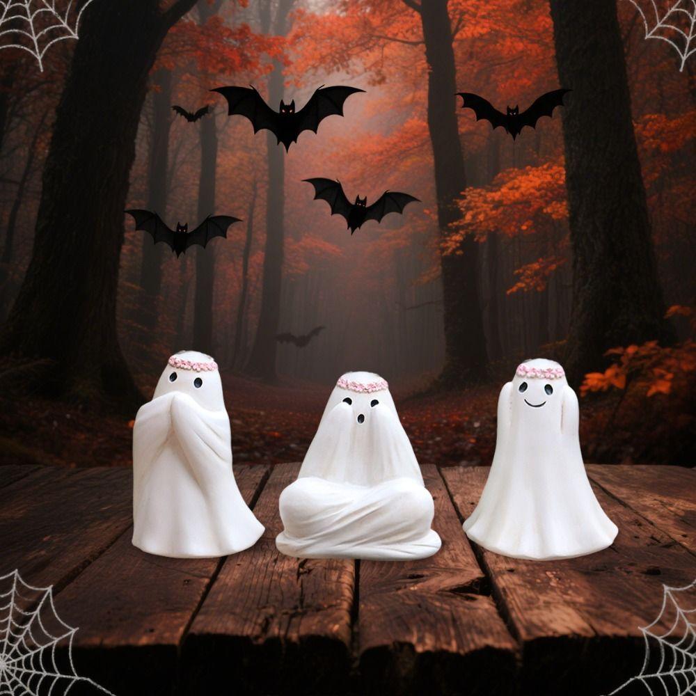 3pcs Resin Floral Haunting Ornaments Cute Ghost Art Sculpture  Haunted House