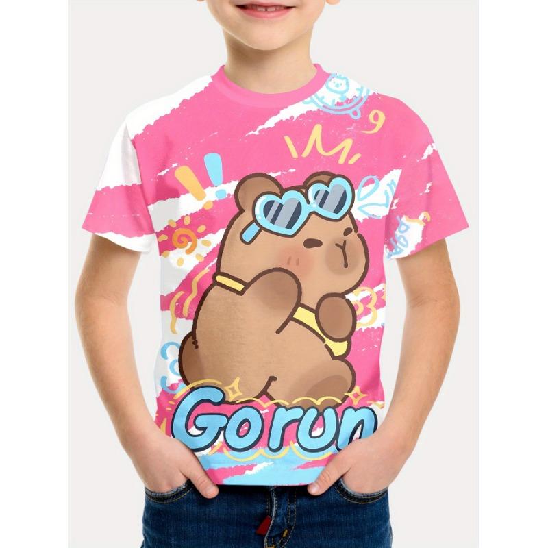 Summer Round Neck 3D Cartoon Pattern Printed T-shirts Fashionable Casual Short Sleeved Children's Boy T-shirts