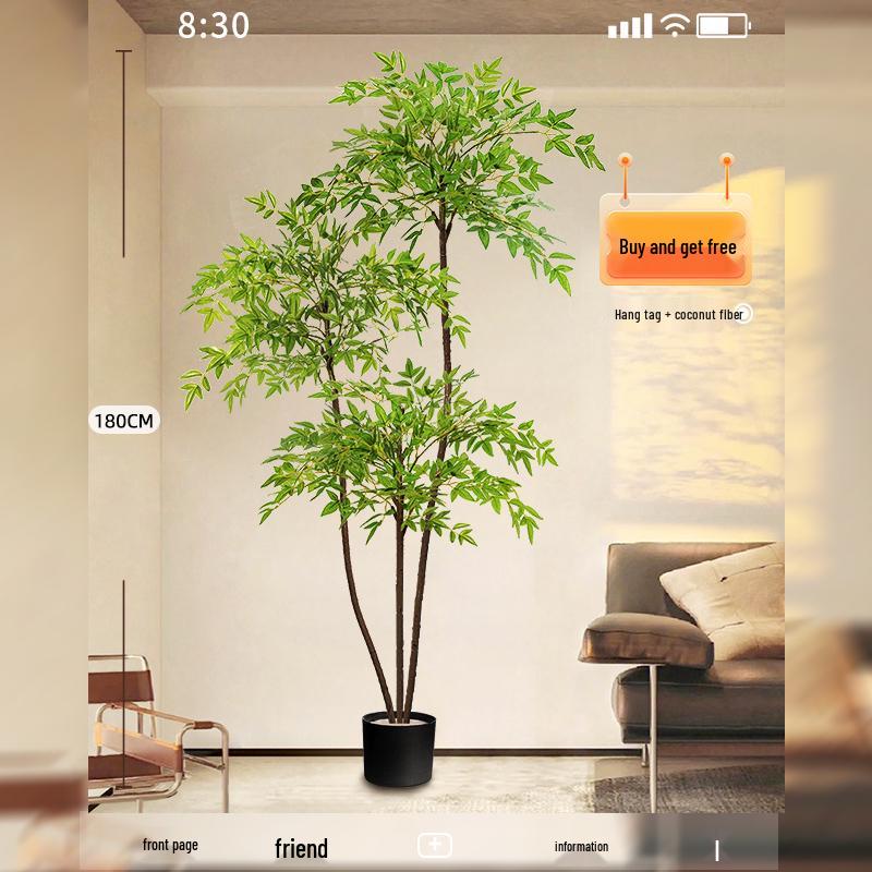 Large Indoor Potted Nandina Domestica Faux Plant - Luxury Green Décor for Living Room
