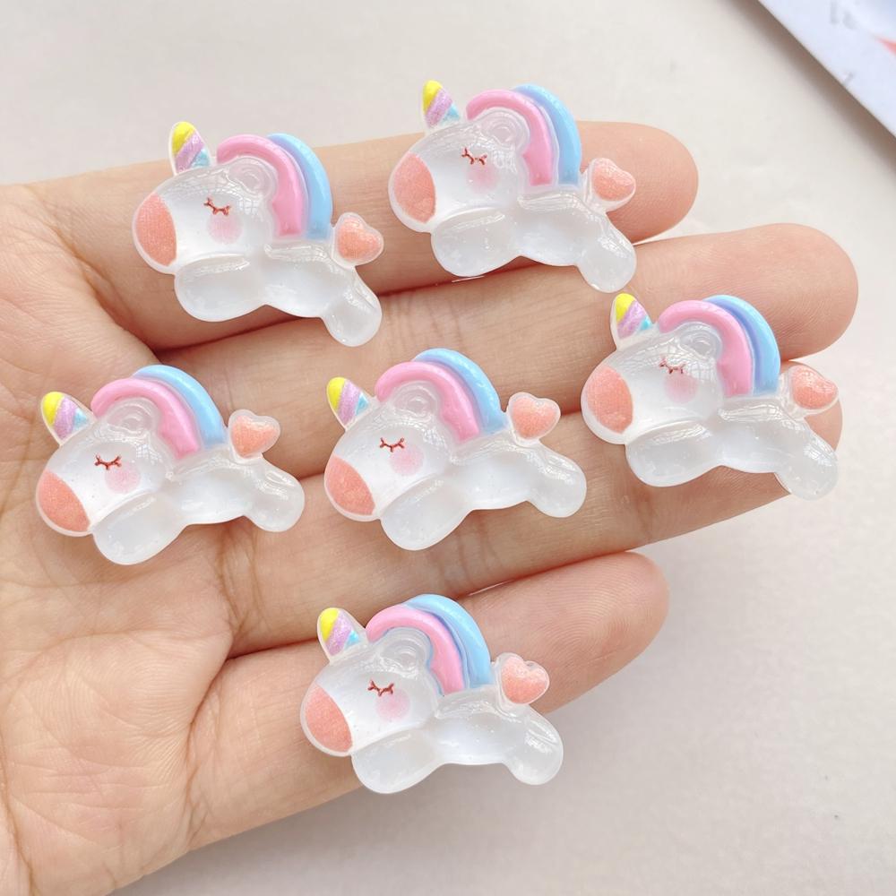 

10Pcs New Cute Resin Cartoon Unicorn, Rainbow Series Flat Back Scrapbooking DIY Jewelry Craft Decoration Accessories