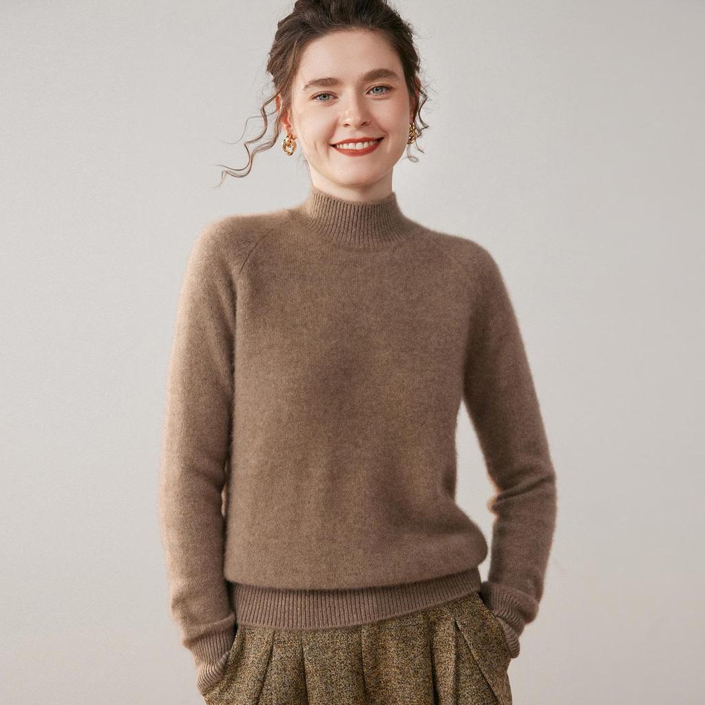Women's Pure Cashmere Loose Fit Turtleneck Sweater, Solid Color, Thickened Base Layer for Autumn and Winter