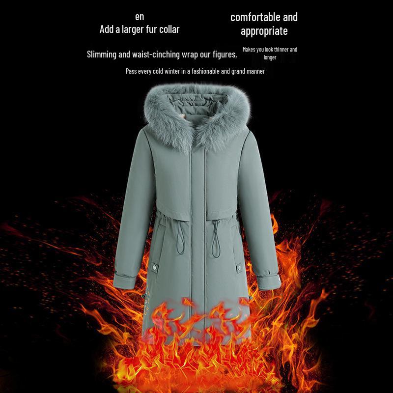 Mom's Mid-Length Autumn Winter Down Cotton Coat - New Style Plus Velvet for Middle-Aged & Elderly Women