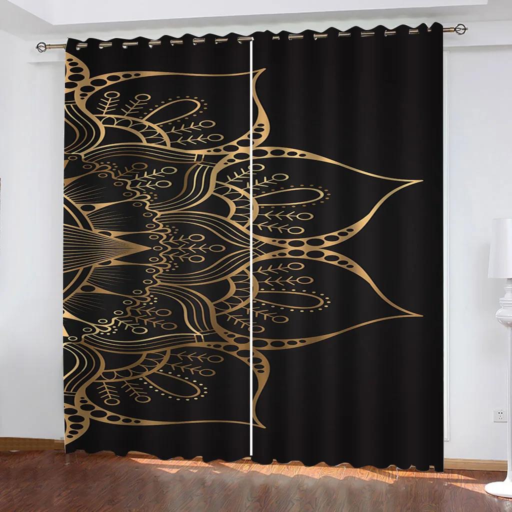 Children'S Room Curtains Gold Line Art 3D Design Luxury Girl Window Curtains For Living Room Bedroom Home Decor Fashion