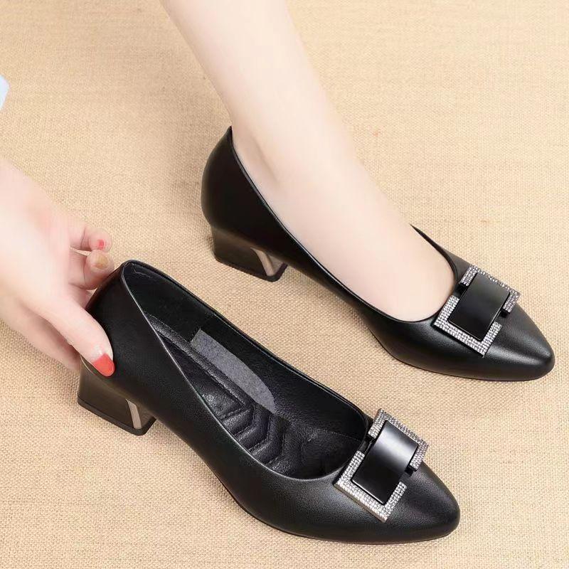 

New Spring/Autumn Style Slip-on Shoes with Chunky Heel, Mid-heel, Soft Leather, Height-Boosting, Slimming, Elegant, Lightweight, and Casual Fit 35 чёрный
